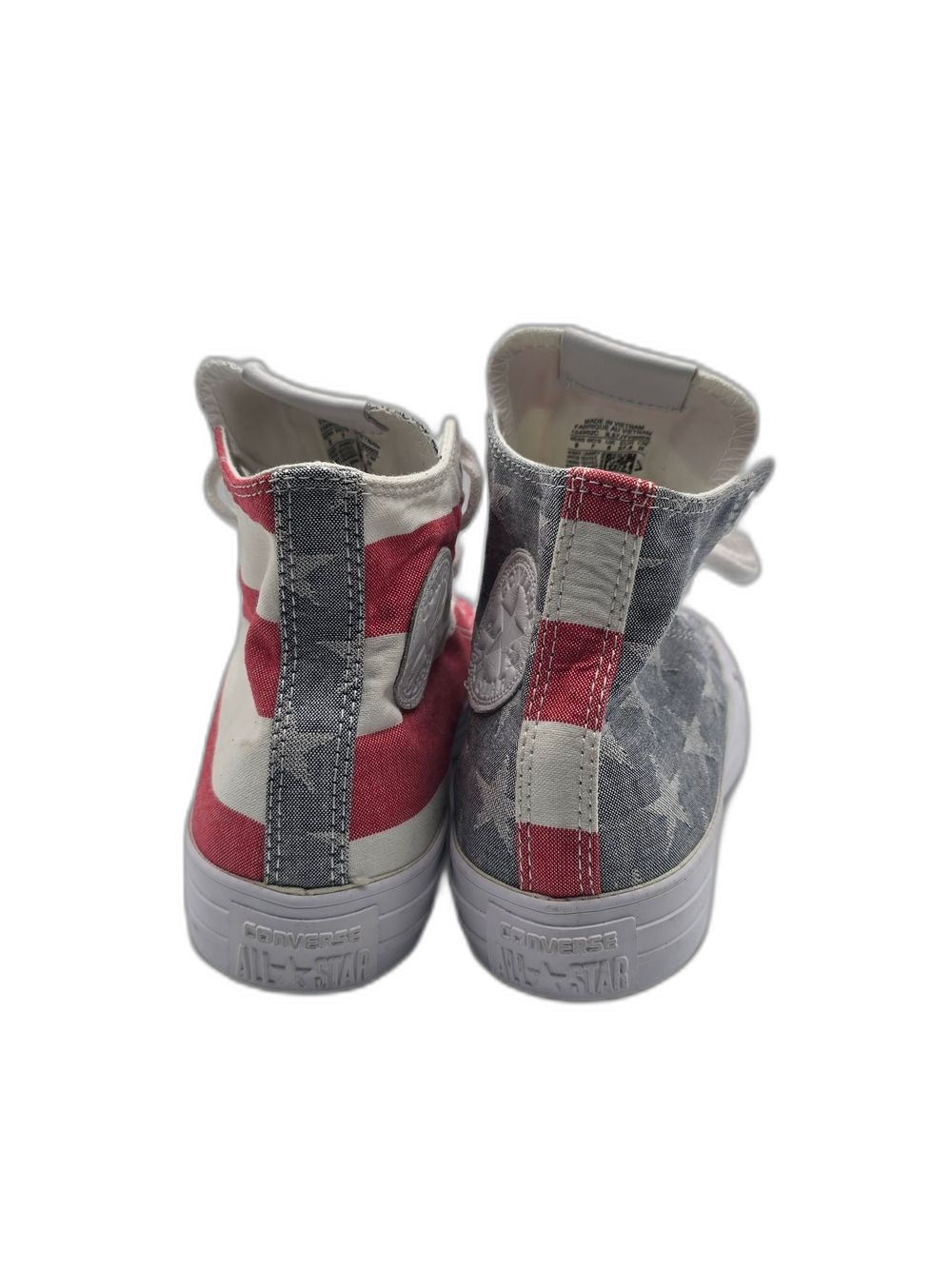 Converse Women 7 Men 5 High Top Sneakers in Red, White & Gray Stars And Stripes - Picture 3 of 8